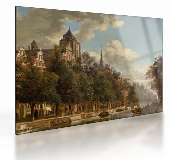 Sklenený obraz - Jan van der Heyden, View Down a Dutch Canal, reprodukcia (70x50 cm)