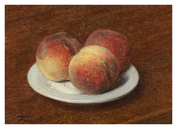 Sklenený obraz - Henri Fantin-Latour, Three Peaches on a Plate, reprodukcia (70x50 cm)