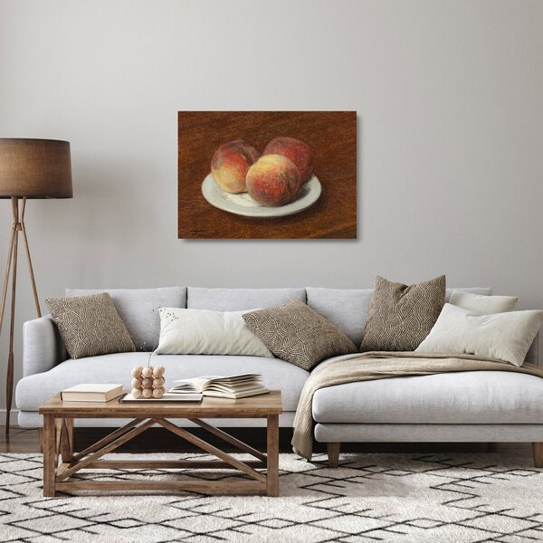 Sklenený obraz - Henri Fantin-Latour, Three Peaches on a Plate, reprodukcia (70x50 cm)