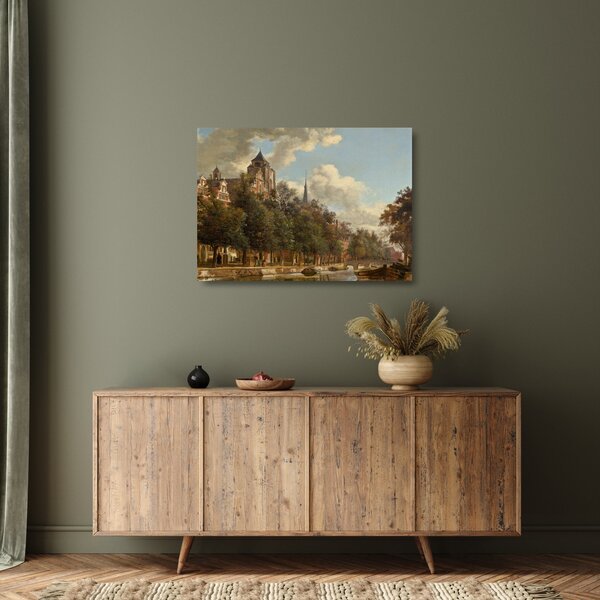Sklenený obraz - Jan van der Heyden, View Down a Dutch Canal, reprodukcia (70x50 cm)