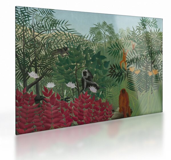 Sklenený obraz - Henri Rousseau, Tropical Forest with Monkeys, reprodukcia (70x50 cm)