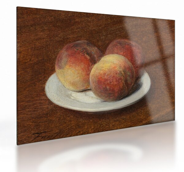 Sklenený obraz - Henri Fantin-Latour, Three Peaches on a Plate, reprodukcia (70x50 cm)