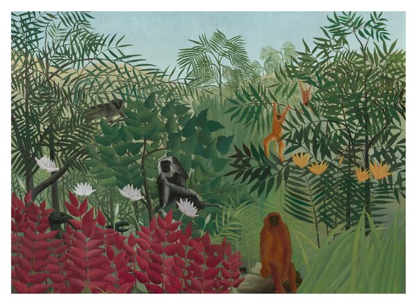 Sklenený obraz - Henri Rousseau, Tropical Forest with Monkeys, reprodukcia (70x50 cm)
