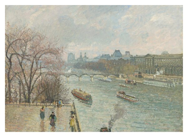 Sklenený obraz - Camille Pissarro, The Louvre, Afternoon, Rainy Weather, reprodukcia (70x50 cm)