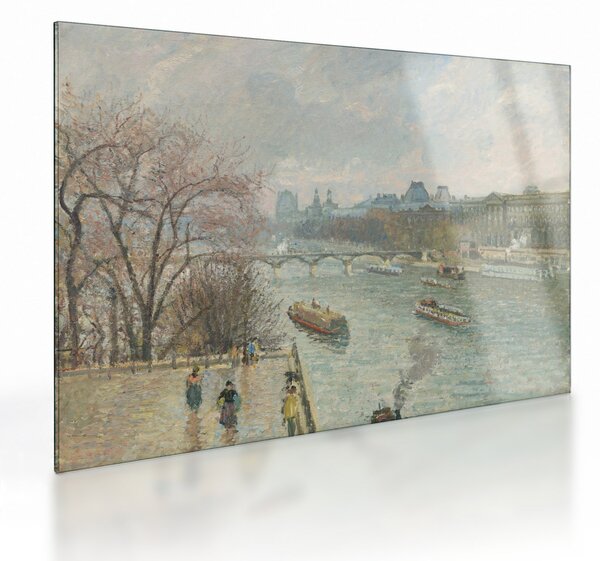 Sklenený obraz - Camille Pissarro, The Louvre, Afternoon, Rainy Weather, reprodukcia (70x50 cm)