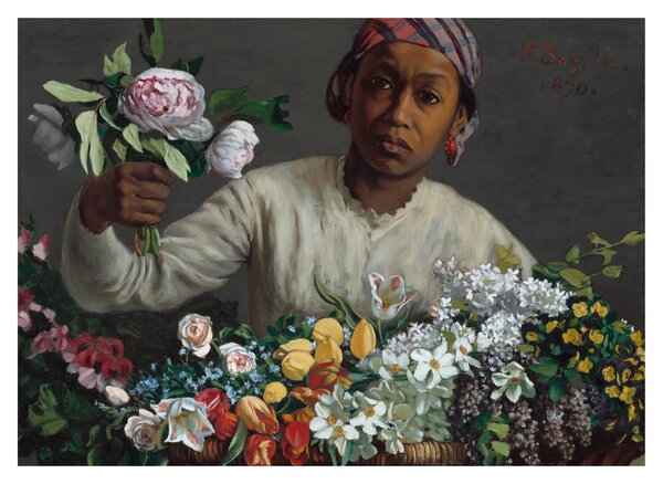 Sklenený obraz - Frédéric Bazille, Young Woman with Peonies, reprodukcia (70x50 cm)