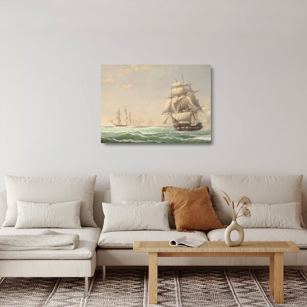Sklenený obraz - Fitz Henry Lane, The United States Frigate President Engaging the British Squadron, reprodukcia (70x50 cm)