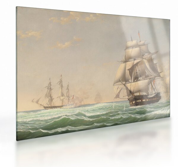 Sklenený obraz - Fitz Henry Lane, The United States Frigate President Engaging the British Squadron, reprodukcia (70x50 cm)