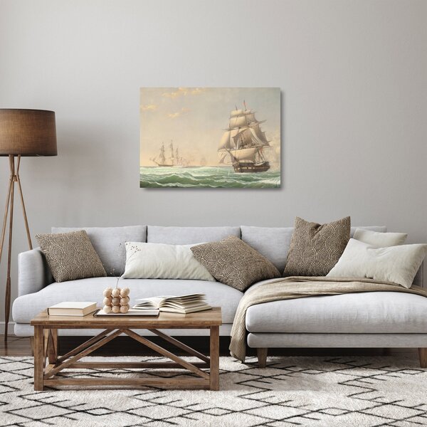 Sklenený obraz - Fitz Henry Lane, The United States Frigate President Engaging the British Squadron, reprodukcia (70x50 cm)