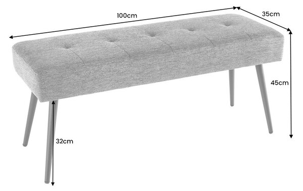 Moderná buklé čalúnená lavica Soreli s bielym poťahom s dekoratívnym prešívaním 100 cm