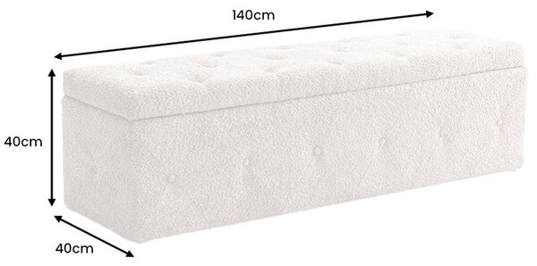 Moderná buklé čalúnená lavica Aveline v béžovo-sivom odtieni greige s úložným priestorom 140 cm