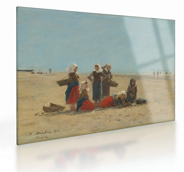 Sklenený obraz - Eugène Boudin, Women on the Beach at Berck, reprodukcia (70x50 cm)