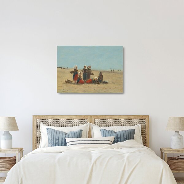 Sklenený obraz - Eugène Boudin, Women on the Beach at Berck, reprodukcia (70x50 cm)