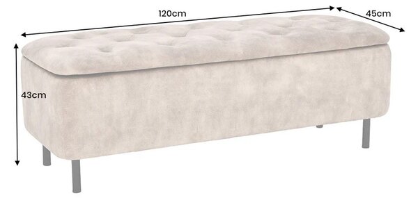 Dizajnová čalúnená lavica Eliana s úložným priestorom a sivým zamatovým poťahom s chesterfield prešívaním na sedadle 120 cm