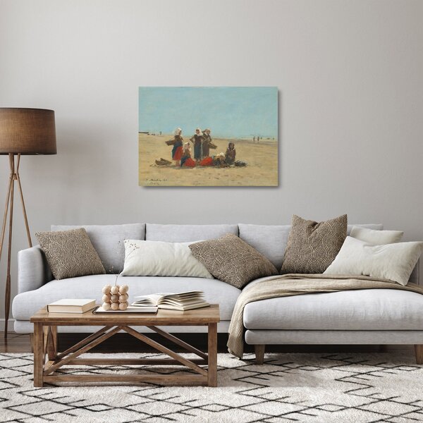 Sklenený obraz - Eugène Boudin, Women on the Beach at Berck, reprodukcia (70x50 cm)