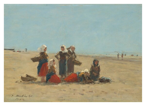 Sklenený obraz - Eugène Boudin, Women on the Beach at Berck, reprodukcia (70x50 cm)