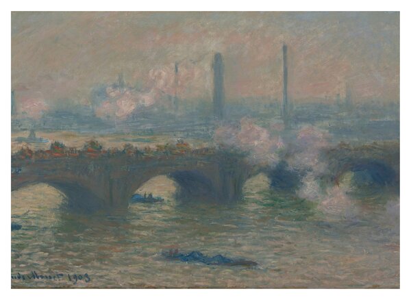 Sklenený obraz - Claude Monet, Waterloo Bridge, Gray Day, reprodukcia (70x50 cm)