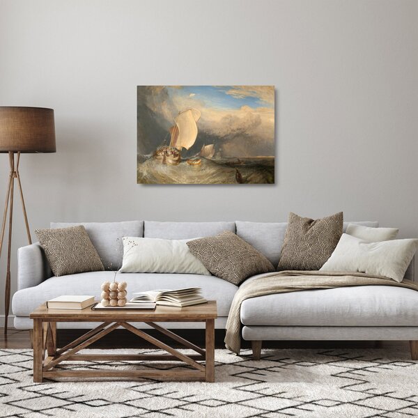 Sklenený obraz - William Turner, Fishing Boats with Hucksters Bargaining for Fish, reprodukcia (70x50 cm)