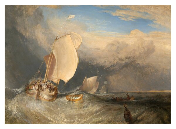 Sklenený obraz - William Turner, Fishing Boats with Hucksters Bargaining for Fish, reprodukcia (70x50 cm)