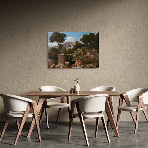 Sklenený obraz - Nicolas Poussin, Landscape with Saint John on Patmos, reprodukcia (70x50 cm)