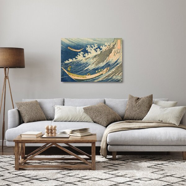Sklenený obraz - Katsushika Hokusai, Fishing Boats at Choshi in Shimosa (Soshu Choshi) , reprodukcia (70x50 cm)