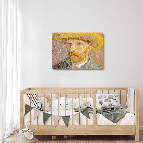 Sklenený obraz - Vincent van Gogh, Self-Portrait with a Straw Hat (The Potato Peeler), reprodukcia (70x50 cm)