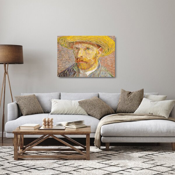 Sklenený obraz - Vincent van Gogh, Self-Portrait with a Straw Hat (The Potato Peeler), reprodukcia (70x50 cm)