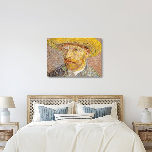 Sklenený obraz - Vincent van Gogh, Self-Portrait with a Straw Hat (The Potato Peeler), reprodukcia (70x50 cm)