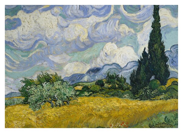 Sklenený obraz - Vincent van Gogh, Wheat Field with Cypresses, reprodukcia (70x50 cm)