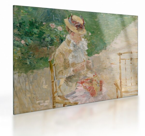 Sklenený obraz - Berthe Morisot, Young Woman Knitting, reprodukcia (70x50 cm)
