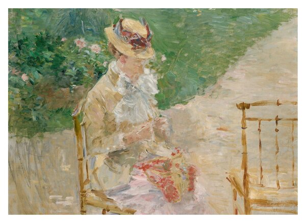 Sklenený obraz - Berthe Morisot, Young Woman Knitting, reprodukcia (70x50 cm)