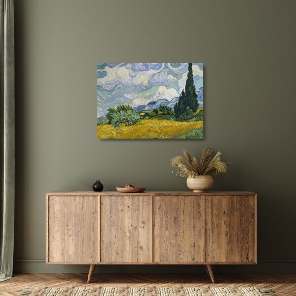 Sklenený obraz - Vincent van Gogh, Wheat Field with Cypresses, reprodukcia (70x50 cm)