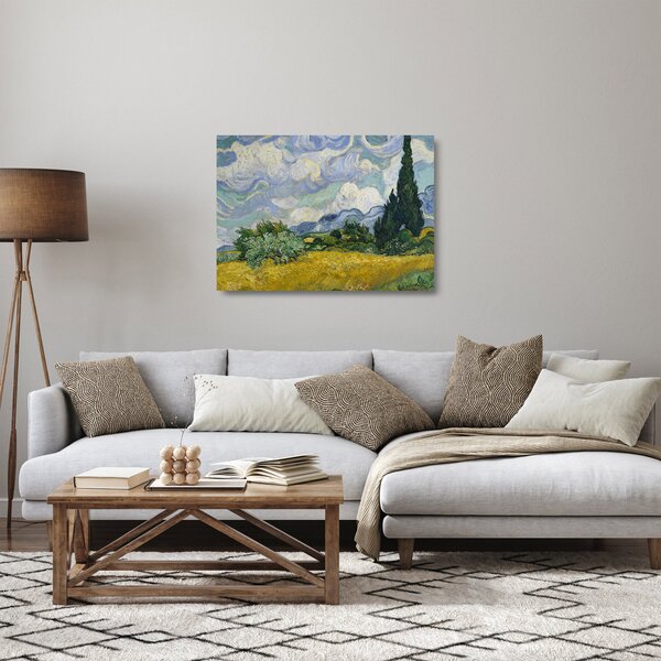 Sklenený obraz - Vincent van Gogh, Wheat Field with Cypresses, reprodukcia (70x50 cm)