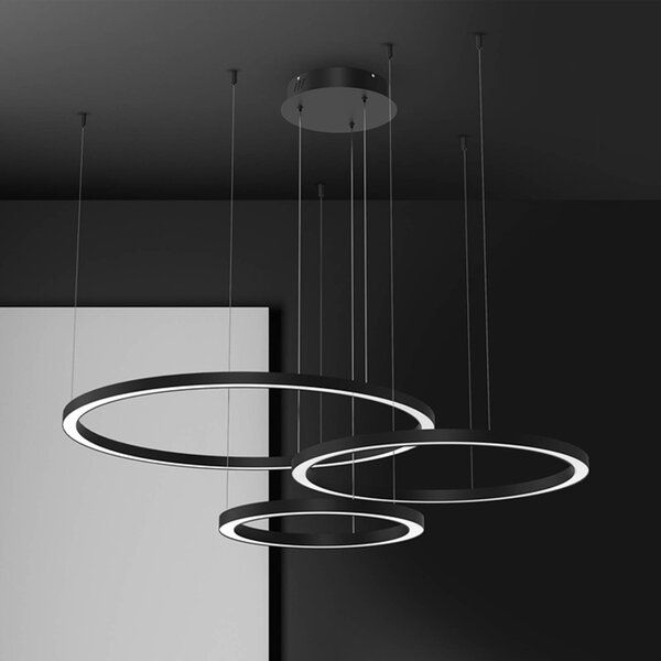 LED závesné svietidlo Galaxia, plast, čierne, 3-pl., 85 W, Čierna, Obývacia izba / jedáleň, Plast, Moderný, Závesné svietidlo