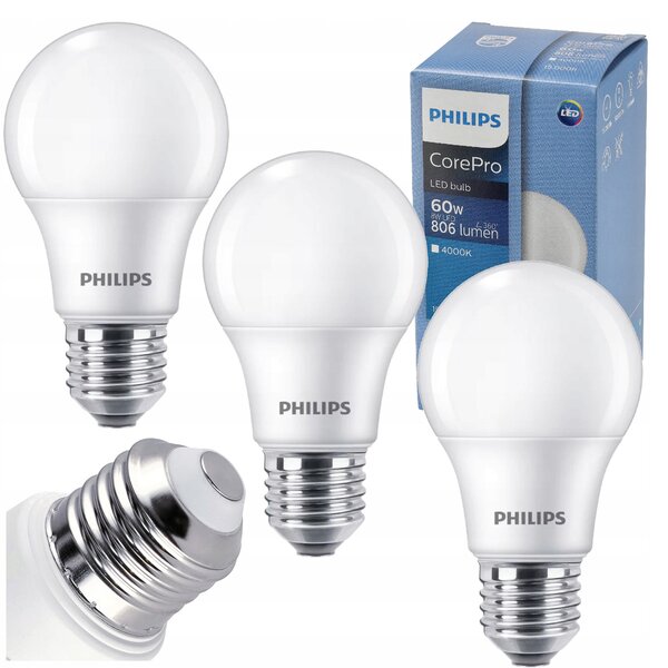 3x LED žiarovka E27 8W 806lm 100lm/w 4000k