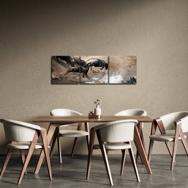 Obraz - Stádo pakoňov (s hodinami) (90x30 cm)