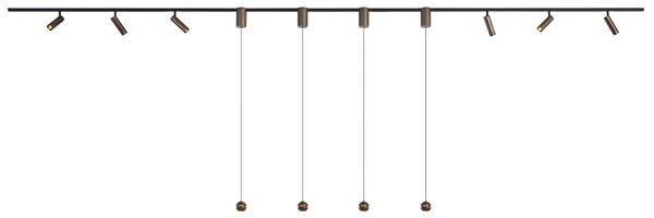 Moderný koľajnicový systém so 6 bodovými svetlami a 4 závesnými svetlami Easylift tmavý bronz 1-fázový - Slimline Uzzy Tira