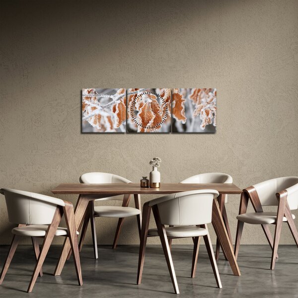 Obraz - Zamrznuté listy (s hodinami) (90x30 cm)
