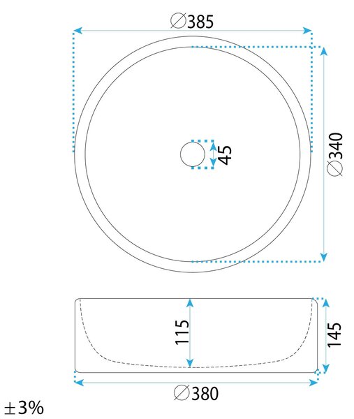 Rea Alice, umývadlo na dosku 390×390×145 mm, biela matná – imitácia kameňa, REA-U3500