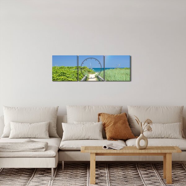 Obraz - Krajina a dúha (s hodinami) (90x30 cm)