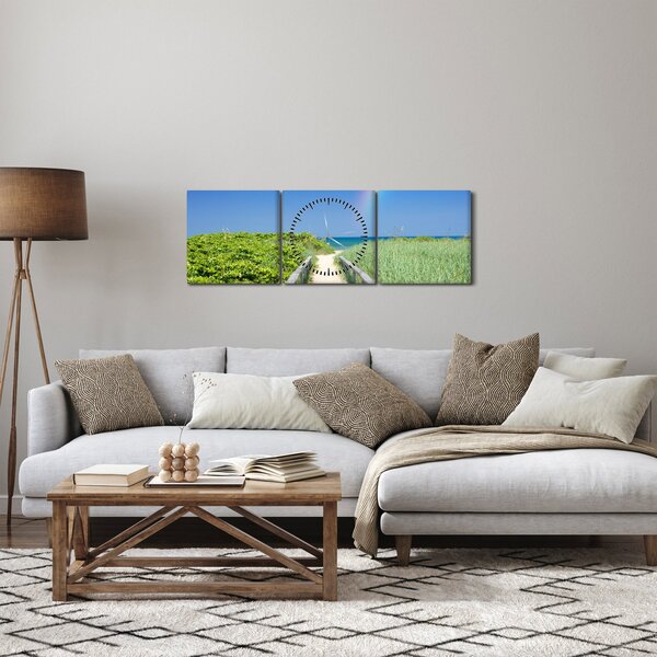 Obraz - Krajina a dúha (s hodinami) (90x30 cm)