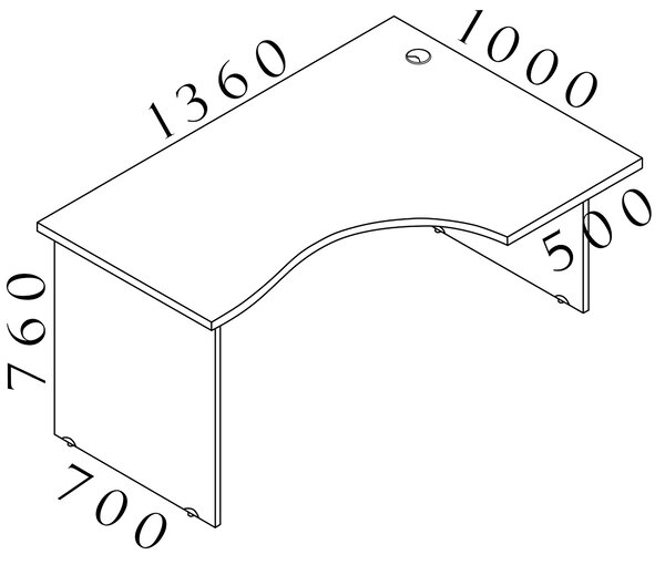 Kancelársky stôl rohový pravý Komfort, 136x70 / 100x76 cm - BKA18 19 (BKA18 19 - Kancelársky stôl rohový pravý Komfort, drevená podnož, 136x70 / 100x76 cm)