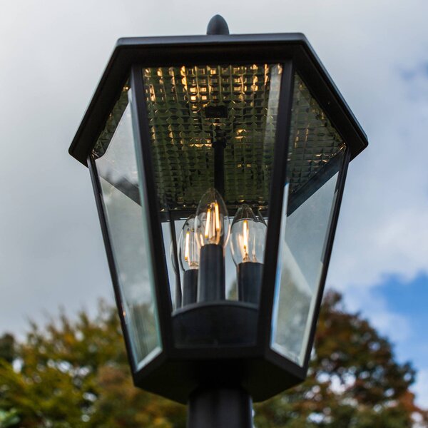 LUTEC Solárne exterierové LED svietidlo LONDON, čierne, výška 227 cm, IP44, Čierna, Hliník, Starožitný, Vonkajší veľký svietník s jedným svetlom