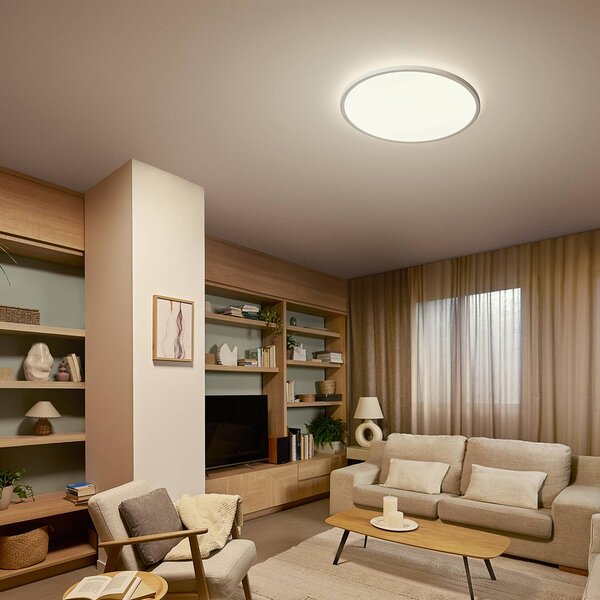 Stropné LED svetlo Philips Superslim, biele, stmievateľné, Biela / opálová, Obývacia izba / jedáleň, Plast, Závesné svietidlo