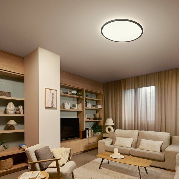Stropné LED svetlo Philips Superslim, čierne, stmievateľné, Čierna, Obývacia izba / jedáleň, Plast, Závesné svietidlo