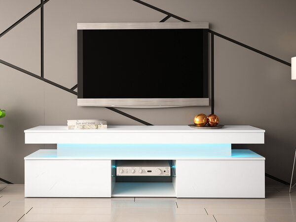 Mirjan24 TV stolík/skrinka s LED osvetlením Lestirola 2D 190, Farba: biela / biely lesk 5903211283888