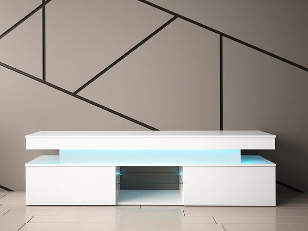 Mirjan24 TV stolík/skrinka s LED osvetlením Lestirola 2D 190, Farba: biela / biely lesk 5903211283888