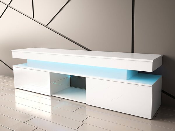 Mirjan24 TV stolík/skrinka s LED osvetlením Lestirola 2D 190, Farba: biela / biely lesk 5903211283888