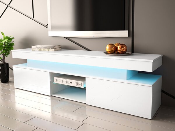 Mirjan24 TV stolík/skrinka s LED osvetlením Lestirola 2D 190, Farba: biela / biely lesk 5903211283888