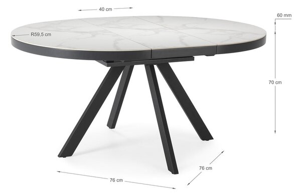 Okrúhly rozkladací jedálenský stôl s prídavnou doskou s keramickou doskou ø 120 cm Bela – Marckeric
